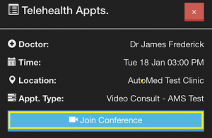 screenshot of the app with a blue "Join Conference" at the bottom